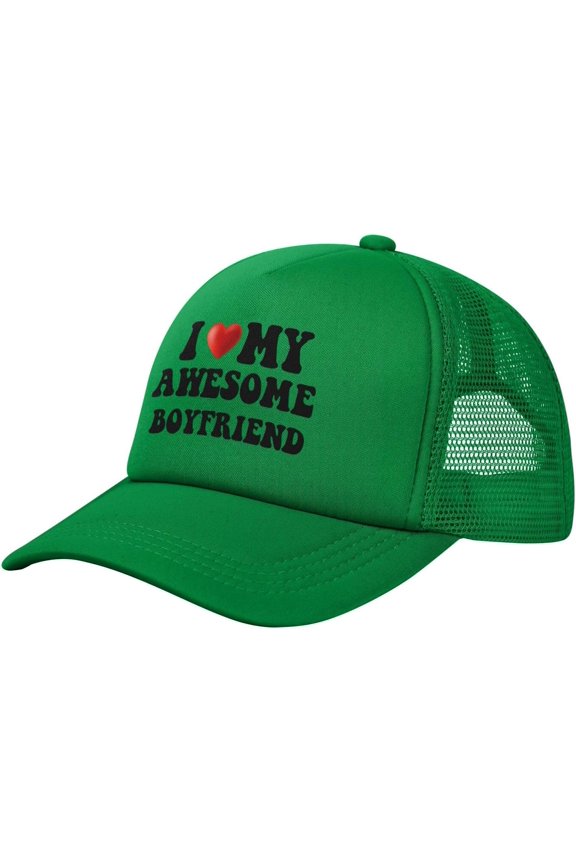 I Love My Awesome Boyfriend Funny Hat Mesh Baseball Caps Women Men Trucker Hat