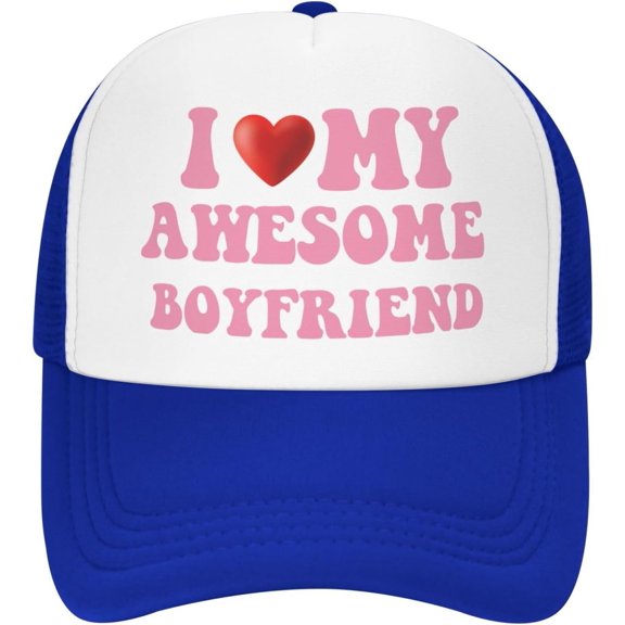 I Love My Awesome Boyfriend Funny Hat Mesh Baseball Caps Women Men Trucker Hat