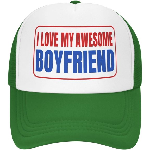 I Love My Awesome Boyfriend Funny Hat Mesh Baseball Caps Women Men Trucker Hat