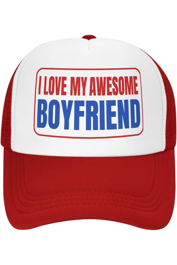 I Love My Awesome Boyfriend Funny Hat Mesh Baseball Caps Women Men Trucker Hat