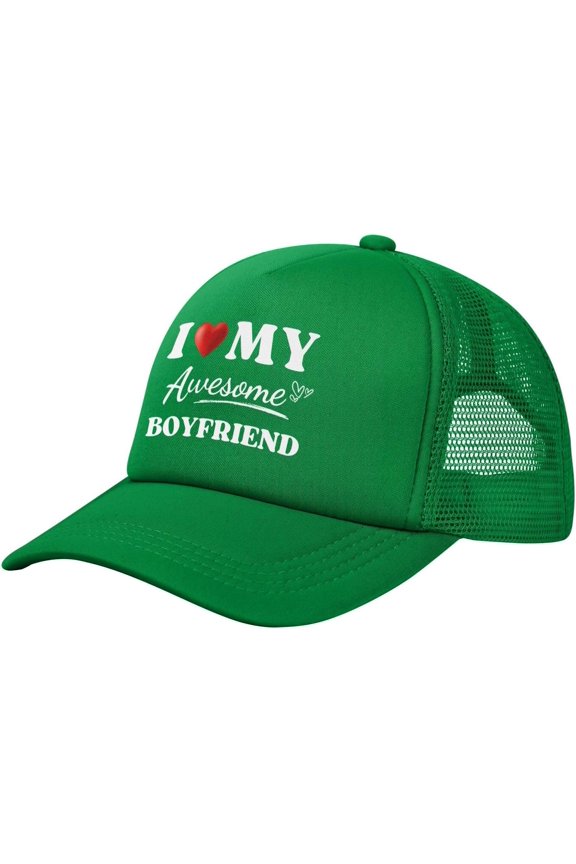 I Love My Awesome Boyfriend Funny Hat Mesh Baseball Caps Women Men Trucker Hat