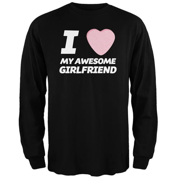 I Love My Awesome Girlfriend Candy Heart Black Adult Long Sleeve T-Shirt - Medium