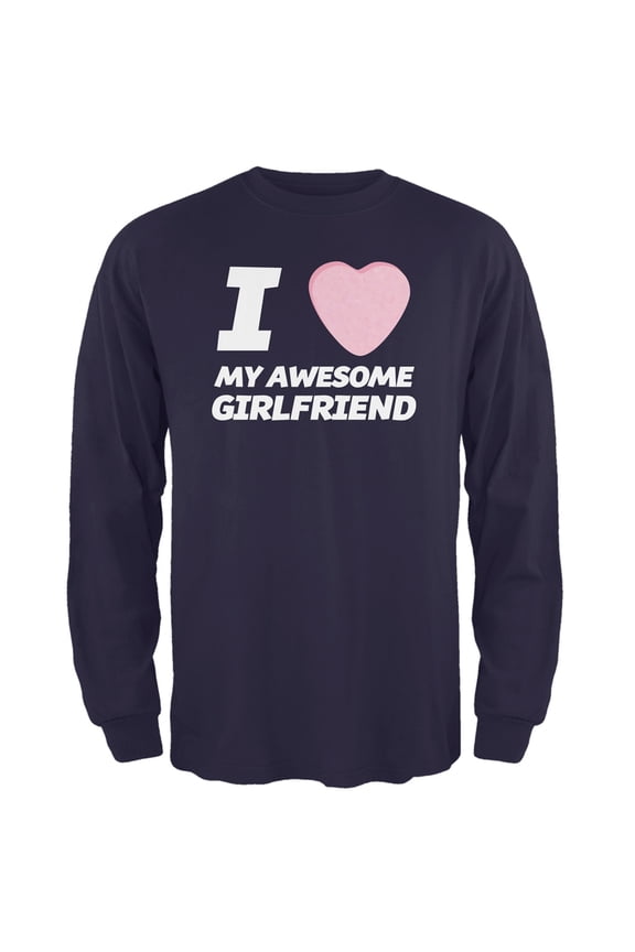 I Love My Awesome Girlfriend Candy Heart Navy Adult Long Sleeve T-Shirt - X-Large