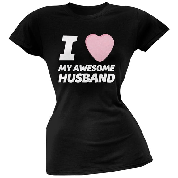 I Love My Awesome Husband Candy Heart Black Soft Juniors T-Shirt - Small
