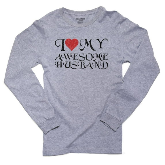 I Love My Awesome Husband Stylish Font Red Heart Men's Long Sleeve Grey T-Shirt