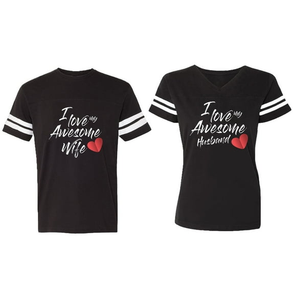 I Love My Awesome Husband Wife Matching Couple Cotton Jerseys (Men Black / Women Black) (Men S / Women L)