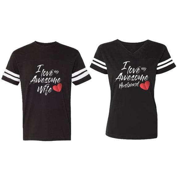 I Love My Awesome Husband Wife Matching Couple Cotton Jerseys (Men Black / Women Black) (Men S / Women M)