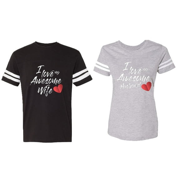 I Love My Awesome Husband Wife Matching Couple Cotton Jerseys (Men Black / Women Heather) (Men XL / Women XXL)