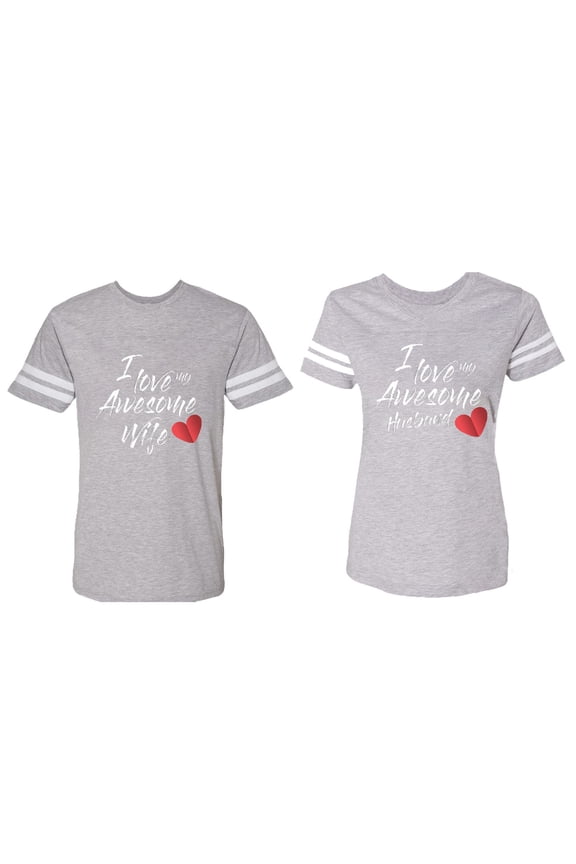 I Love My Awesome Husband Wife Matching Couple Cotton Jerseys (Men Heather / Women Heather) (Men M / Women M)