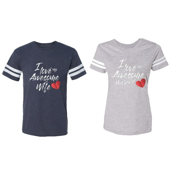 I Love My Awesome Husband Wife Matching Couple Cotton Jerseys (Men Navy / Women Heather) (Men XXL / Women M)