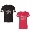 thumbnail image 1 of I Love My Awesome Husband Wife Unisex Couple Matching Cotton Jersey style T-Shirt Contrasting stripes on sleeves (Men Black / Women Red) (Men S / Women L), 1 of 3
