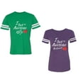thumbnail image 1 of I Love My Awesome Husband Wife Unisex Couple Matching Cotton Jersey style T-Shirt Contrasting stripes on sleeves (Men Green / Women Purple) (Men L / Women L), 1 of 3