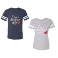 thumbnail image 1 of I Love My Awesome Husband Wife Unisex Couple Matching Cotton Jersey style T-Shirt Contrasting stripes on sleeves (Men Navy / Women Heather) (Men L / Women L), 1 of 3