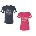 thumbnail image 1 of I Love My Awesome Husband Wife Unisex Couple Matching Cotton Jersey style T-Shirt Contrasting stripes on sleeves (Men Navy / Women Pink) (Men XL / Women S), 1 of 3