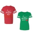thumbnail image 1 of I Love My Awesome Husband Wife Unisex Couple Matching Cotton Jersey style T-Shirt Contrasting stripes on sleeves (Men Red / Women Green) (Men M / Women L), 1 of 3