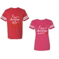 thumbnail image 1 of I Love My Awesome Husband Wife Unisex Couple Matching Cotton Jersey style T-Shirt Contrasting stripes on sleeves (Men Red / Women Pink) (Men S / Women M), 1 of 3