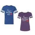 thumbnail image 1 of I Love My Awesome Husband Wife Unisex Couple Matching Cotton Jersey style T-Shirt Contrasting stripes on sleeves (Men Royal / Women Purple) (Men L / Women S), 1 of 3