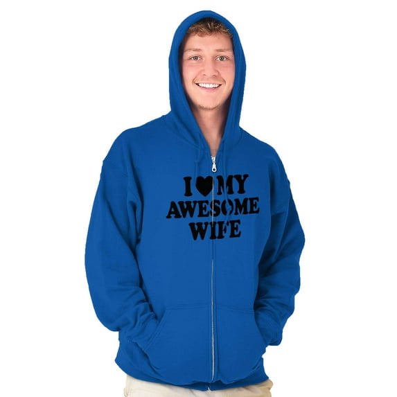 I Love My Awesome Wife Cute Husband Men's Big & Tall Graphic Zip Up Hoodie Brisco Brands 3X