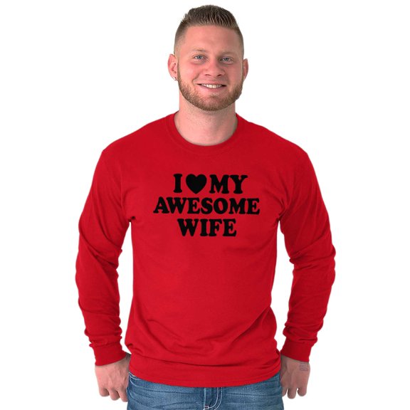 I Love My Awesome Wife Cute Husband Men's Long Sleeve Tee T Shirt Brisco Brands L