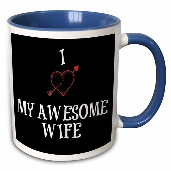 3drose, I Love My Awesome Wife, Red Heart, Black Background, 11oz Two-tone Blue Mug