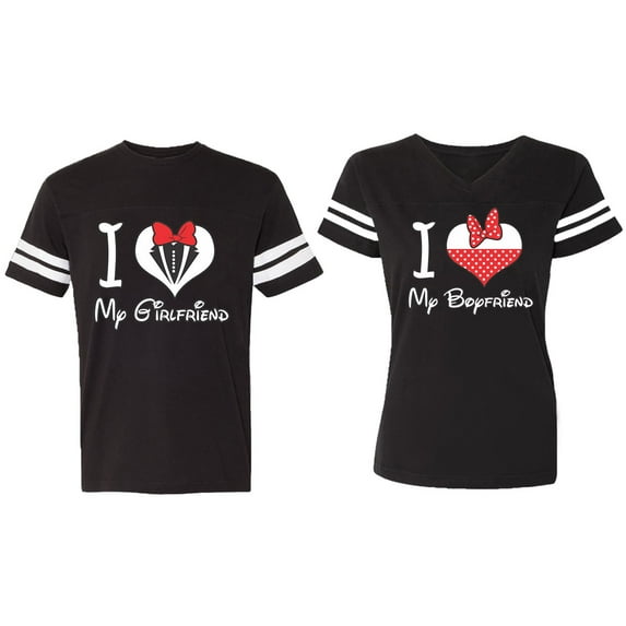 I Love My BF GF Matching Couple Cotton Jerseys (Men Black / Women Black) (Men S / Women S)