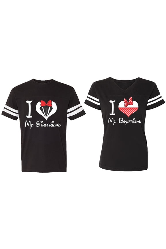 I Love My BF GF Matching Couple Cotton Jerseys (Men Black / Women Black) (Men XL / Women XL)