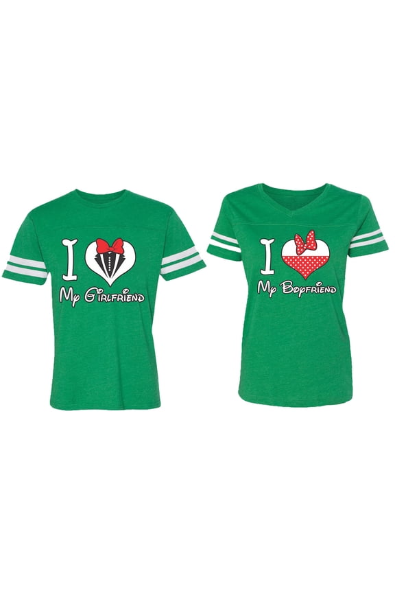 I Love My BF GF Matching Couple Cotton Jerseys (Men Green / Women Green) (Men XL / Women XL)