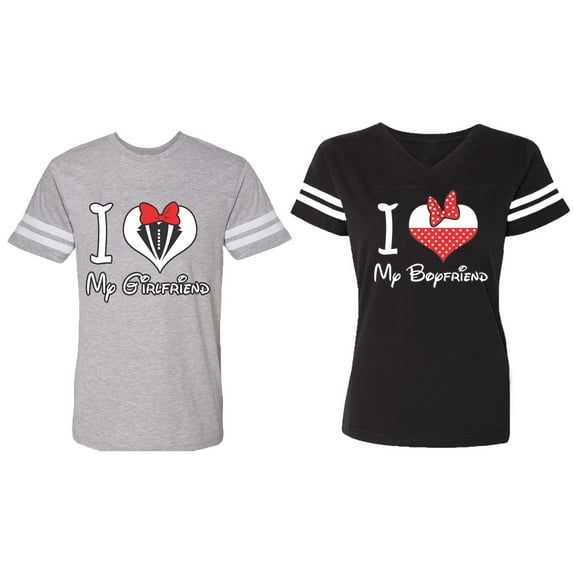 I Love My BF GF Matching Couple Cotton Jerseys (Men Heather / Women Black) (Men S / Women S)