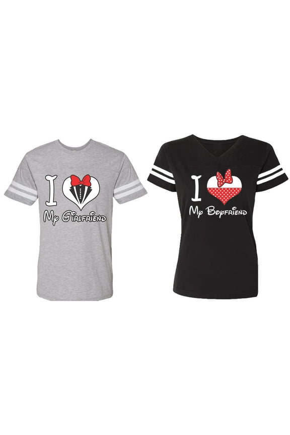 I Love My BF GF Matching Couple Cotton Jerseys (Men Heather / Women Black) (Men S / Women S)