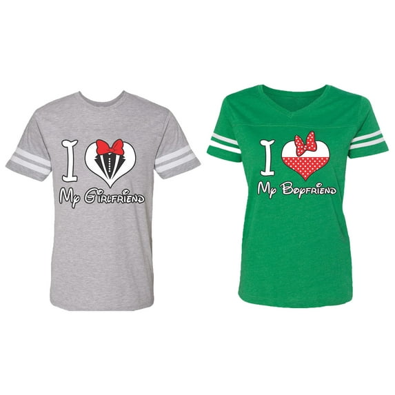 I Love My BF GF Matching Couple Cotton Jerseys (Men Heather / Women Green) (Men XXXL / Women XXL)