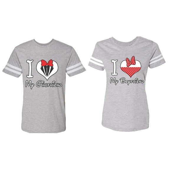 I Love My BF GF Matching Couple Cotton Jerseys (Men Heather / Women Heather) (Men S / Women S)
