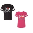 thumbnail image 1 of I Love My BF GFUnisex Couple Matching Cotton Jersey style T-Shirt Contrasting stripes on sleeves (Men Black / Women Pink) (Men XL / Women L), 1 of 3