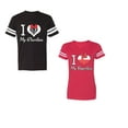 thumbnail image 1 of I Love My BF GFUnisex Couple Matching Cotton Jersey style T-Shirt Contrasting stripes on sleeves (Men Black / Women Red) (Men XXXL / Women XXL), 1 of 3