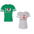 thumbnail image 1 of I Love My BF GFUnisex Couple Matching Cotton Jersey style T-Shirt Contrasting stripes on sleeves (Men Green / Women Heather) (Men XXL / Women L), 1 of 3