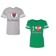 thumbnail image 1 of I Love My BF GFUnisex Couple Matching Cotton Jersey style T-Shirt Contrasting stripes on sleeves (Men Heather / Women Green) (Men S / Women M), 1 of 3