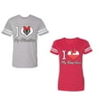 thumbnail image 1 of I Love My BF GFUnisex Couple Matching Cotton Jersey style T-Shirt Contrasting stripes on sleeves (Men Heather / Women Red) (Men XL / Women XL), 1 of 3