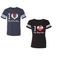 thumbnail image 1 of I Love My BF GFUnisex Couple Matching Cotton Jersey style T-Shirt Contrasting stripes on sleeves (Men Navy / Women Black) (Men M / Women XL), 1 of 3