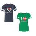 thumbnail image 1 of I Love My BF GFUnisex Couple Matching Cotton Jersey style T-Shirt Contrasting stripes on sleeves (Men Navy / Women Green) (Men S / Women XXL), 1 of 3
