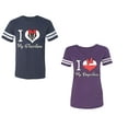 thumbnail image 1 of I Love My BF GFUnisex Couple Matching Cotton Jersey style T-Shirt Contrasting stripes on sleeves (Men Navy / Women Purple) (Men XL / Women S), 1 of 3