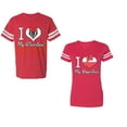 thumbnail image 1 of I Love My BF GFUnisex Couple Matching Cotton Jersey style T-Shirt Contrasting stripes on sleeves (Men Red / Women Red) (Men S / Women M), 1 of 3