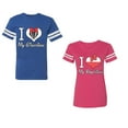 thumbnail image 1 of I Love My BF GFUnisex Couple Matching Cotton Jersey style T-Shirt Contrasting stripes on sleeves (Men Royal / Women Pink) (Men XL / Women M), 1 of 3