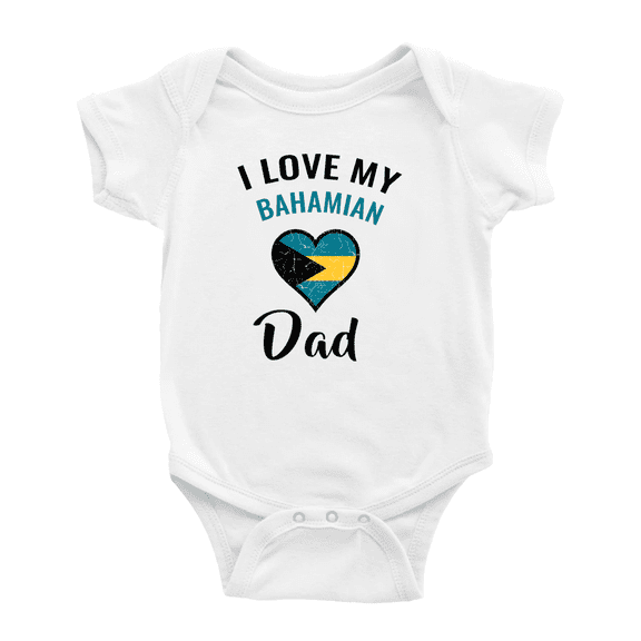 I Love My Bahamian Dad Heart Flag Baby Rompers Baby Bodysuit (White, 6-12 Months)