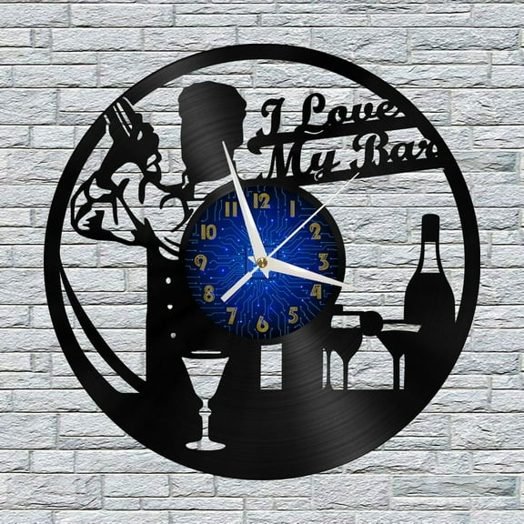I Love My Bar 12 Inch Vinyl Record Wall Clock - Silent, Creative, and Unique Clock for Living Room, Entryway, or Bedroom Decor - Perfect Gift Idea(12 inchs B without LED)