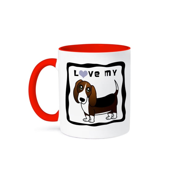 3dRose, I Love My Basset Hound - Blue Heart, 11oz Two-Tone Red Mug