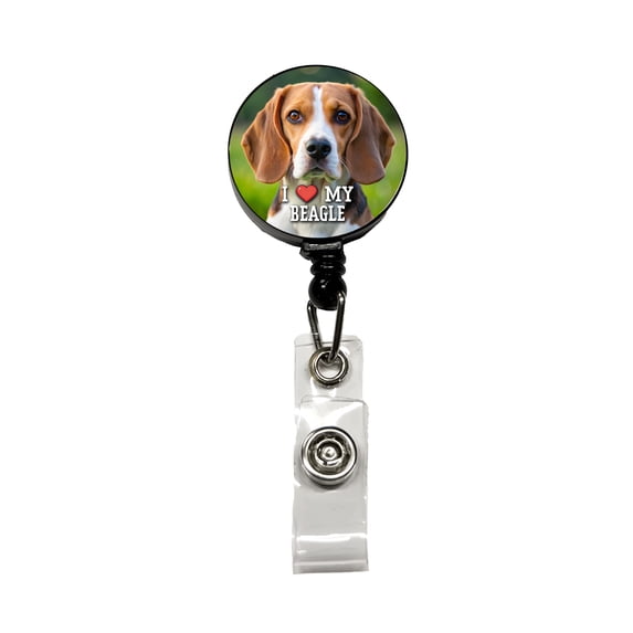I Love My Beagle Dog Heart Retractable Reel ID Badge Key Card Name Tag Holder with Clip