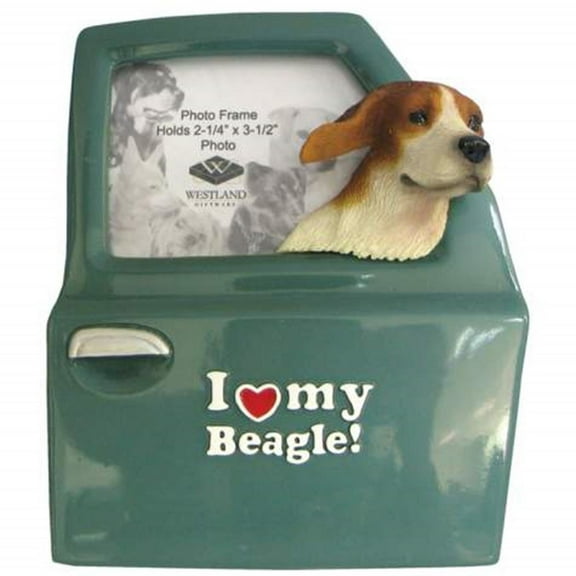 I Love My Beagle Inscription Photo Frame with Dog Head Out Car Window