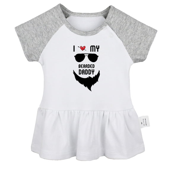 I Love My Bearded Daddy Novelty Dresses For Baby, Newborn Babies Skirts, Infant Princess Dress, 0-24M Kids Graphic Clothes (Gray Raglan Dresses, 12-18 Months)