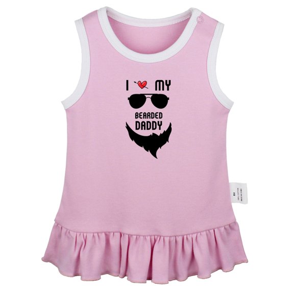I Love My Bearded Daddy Novelty Dresses For Baby, Newborn Babies Skirts, Infant Princess Dress, 0-24M Kids Graphic Clothes (Pink Sleeveless Dresses, 6-12 Months)