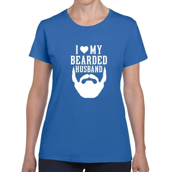 I Love My Bearded Husband Graphic Women Royal Blue T-Shirt, Female Large