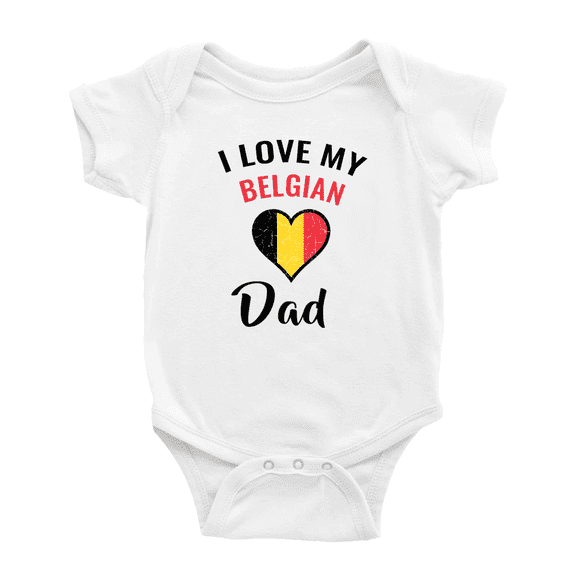 I Love My Belgian Dad Heart Flag Cute Baby Bodysuit Romper (White, 12-18 Months)